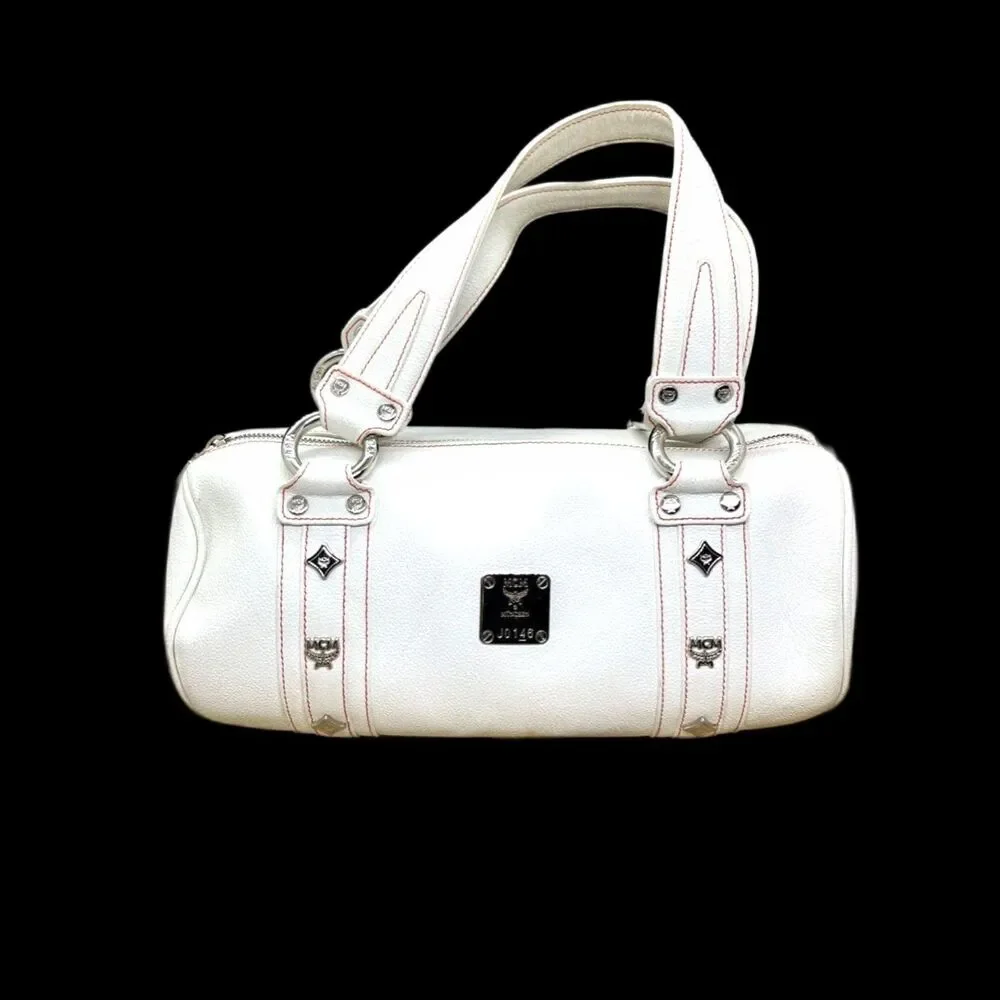 MCM White Leather Papillon Satchel